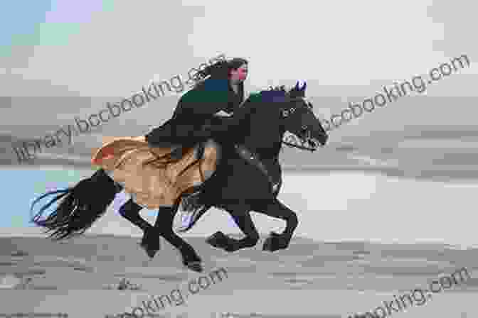 A Breathtaking Image Of A Young Rider Galloping On A Spirited Black Horse Across A Windswept Plain. Son Of The Black Stallion
