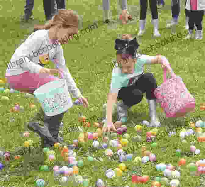 A Colorful Easter Egg Hunt With Children And Adults Laughing And Having Fun In A Grassy Field, Representing The Engaging And Entertaining Nature Of The Book Easter Riddles And Trick Questions For Kids And Family: Puzzling Riddles And Brain Teasers That Kids And Family Will Enjoy Ages 7 9 9 12 (Easter Basket Gift Ideas) (Fun Easter For Kids)