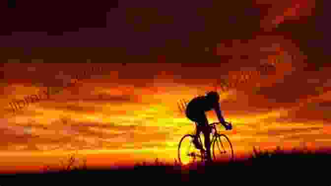 A Cyclist Rides Into The Sunset, The Sky Ablaze With Colors. A Highly Unlikely Bicycle Tourist: A Story About A 350 Pound Middle Aged Disabled Working Class Husband And Father And His Thirst For Adventure