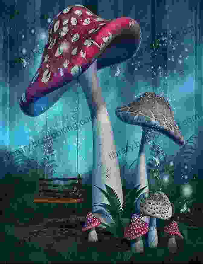 A Fairy Sitting On A Mushroom In A Forest. Secret Commonwealth Of Elves Fauns And Fairies
