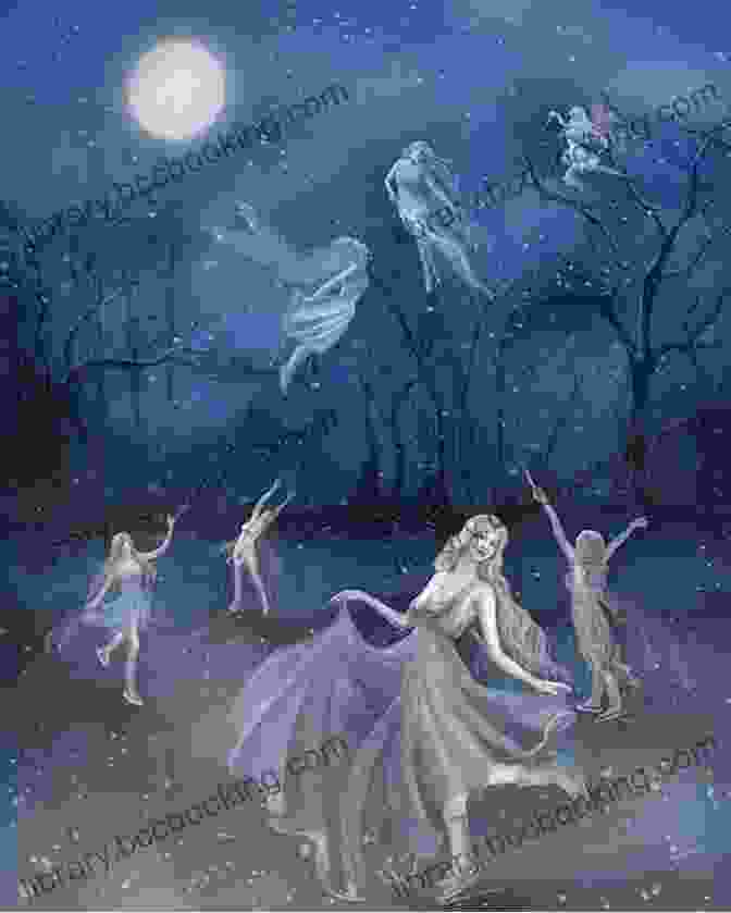 A Group Of Fairies Dancing In A Moonlit Forest, With An Elf And A Faun In The Distance. Secret Commonwealth Of Elves Fauns And Fairies