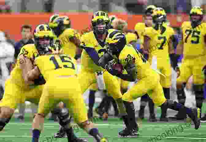 A Group Of Michigan Football Players In Blue And Maize Uniforms Huddled Together On The Field The Blue And The Maize: Stories A Novelette