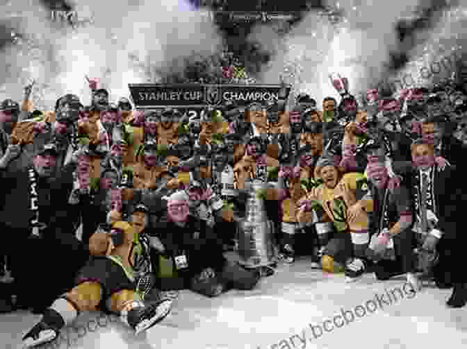 A Photograph Of The Vegas Golden Knights Team Celebrating On The Ice After Winning Their First Game. Born To Glory: The Vegas Golden Knights Historic Inaugural Season