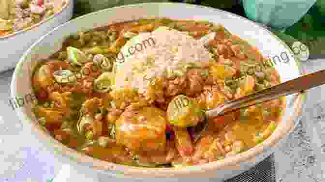 A Steaming Bowl Of Authentic Creole Gumbo, Filled With Shrimp, Okra, And Vibrant Spices. Crescent City Cooking: Unforgettable Recipes From Susan Spicer S New Orleans: A Cookbook