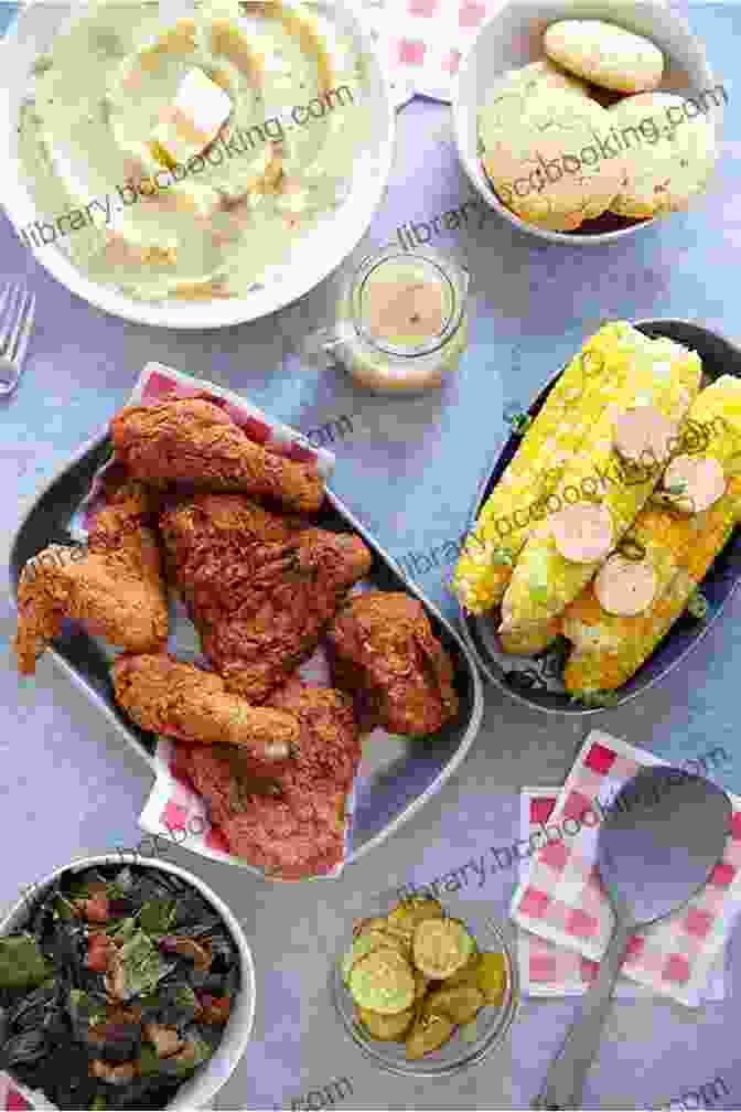 A Table Spread With A Variety Of Southern Dishes, Including Fried Chicken, Collard Greens, And Mashed Potatoes. Southern Meats Main Dishes Casseroles: Homemade From Scratch Family Meals (Southern Cooking Recipes)