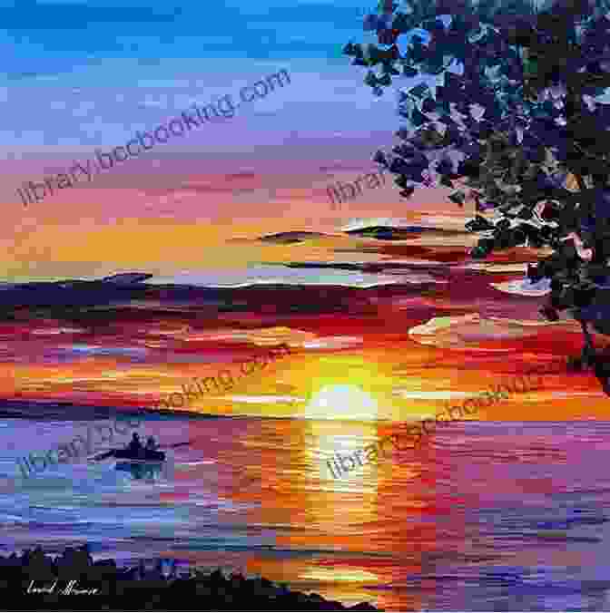 A Vibrant Painting Of A Sunset Over A Tranquil Lake, With A Lone Boat Drifting In The Foreground. Visual SAT Vocabulary: Handpicked Visuals Pictures Original And Interesting Stories And Sentences Created Specifically To Make SAT Learning Fun