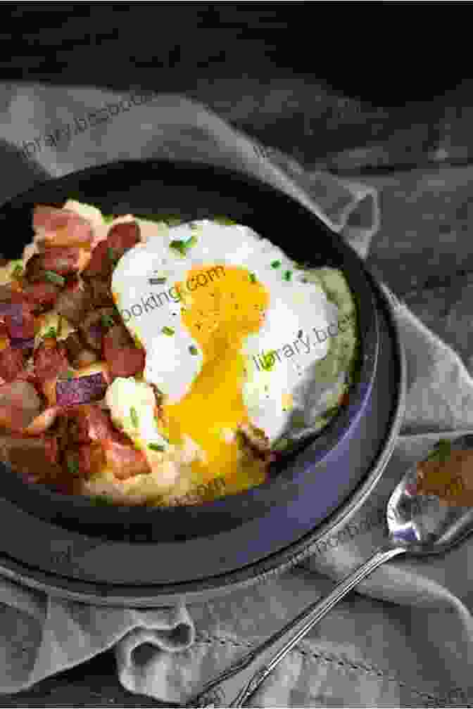 Cheesy Grits Topped With Crispy Bacon And Eggs, Served In A White Bowl With A Side Of Toast Southern Cornmeal Grits Cookbook: Cornbread Polenta Casseroles More (Southern Cooking Recipes)